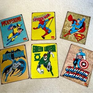 Superhero Retro distressed metal tin decor 12.5x16 each (set of 6)